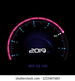 Modern Gauge 2019 New Year Celebration Layout/Cover. Minimalist Creative Design Concept. Stock Vector Illustration. Modern and Abstract Background