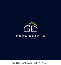 modern GE letter real estate logo in linear style with simple roof building in blue