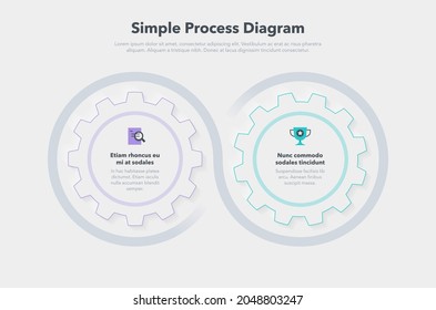 Diagrama de procesos de negocio de engranajes modernos con 2 pasos. Fácil de usar para su sitio web o presentación.