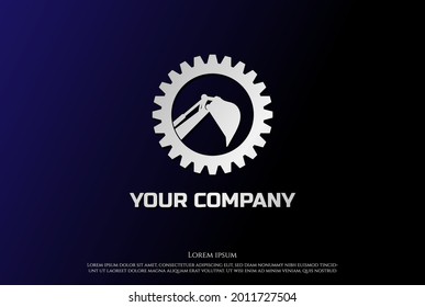 Modern Gear Excavator Backhoe Mining Logo Design Vector