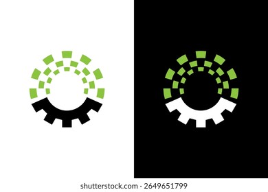 Modern Gear with Green Square Pattern