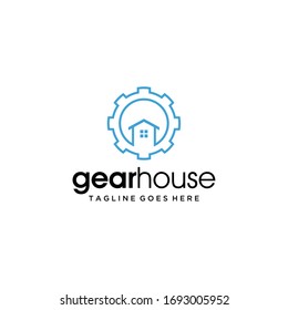 Modern gear logo icon vector sign industrial with real estate house sign