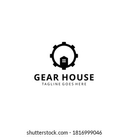 Modern gear logo icon vector sign industrial with real estate house sign