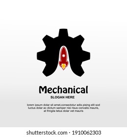 Modern gear mechanical engineering logo with rocket symbol, Elegant Fast mechanical engineering service logo template vector