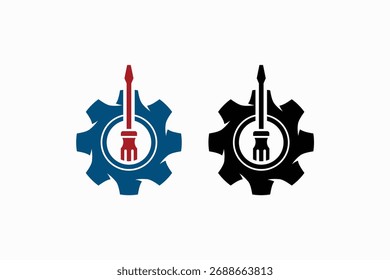 Concepto creativo simple del logotipo moderno del engranaje y del destornillador