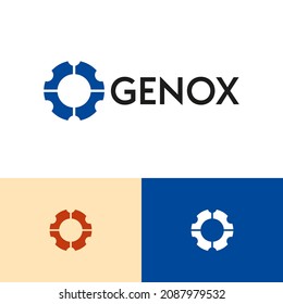 Modern gear security logo design concept. Fintech logomark illustration. Can representing vpn, program, ai, system, blockchain, tech, code.