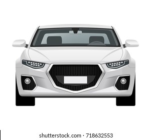 Modern generic car. Front view of realistic detailed vector car. Middle class sedan isolated on white background.