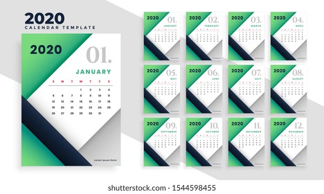 modern geometric 2020 calendar layout design template