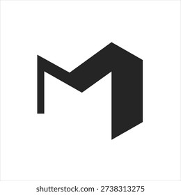 Modern geometric 3D letter M logo symbol with strong angular structure. Minimal black monogram suitable for architecture studios, construction companies, engineering firms and technology brands.
