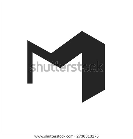 Modern geometric 3D letter M logo symbol with strong angular structure. Minimal black monogram suitable for architecture studios, construction companies, engineering firms and technology brands.