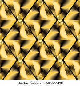 Modern geometric 3d seamless pattern. Stylish abstract  gold and black  background. Luxury ornate  wallpaper. Vector trendy golden  texture for fabric, textile. Geometrical creative ornament.