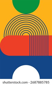 Pôster de arco geométrico abstrato moderno com formas negrito e paleta de cores retro