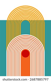 Modern Geometric Abstract Arch Poster with Bold Shapes and Retro Color Palette