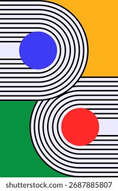 Modern Geometric Abstract Arch Poster with Bold Shapes and Retro Color Palette