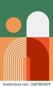 Cartel Abstractas geométrico moderno del arco con las Formas audaces y la paleta de color retro