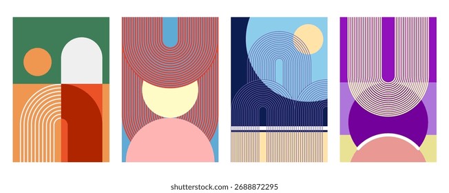Cartel Abstractas geométrico moderno del arco con las Formas audaces y la paleta de color retro