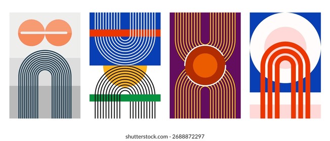 Cartel Abstractas geométrico moderno del arco con las Formas audaces y la paleta de color retro