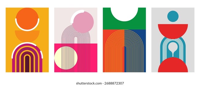 Modernes geometrisches abstraktes Bogenposter mit fetten Formen und Retro-Farbpalette
