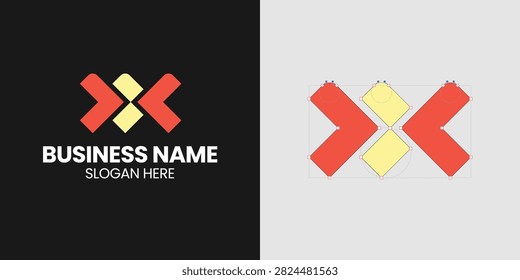 Modern Geometric Abstract Arrow Logo Template with Vector Grid Gridlines for Corporate Business Branding