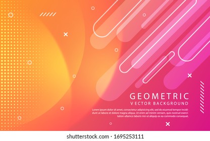 Modern geometric abstract background. Bright pink and orange banner with memphis style. Business template with a bright color. Graphic design elements for poster, cover, landing page, etc.