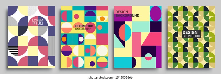 Modern geometric abstract background covers set. Cool gradient shapes composition, vector covers design.