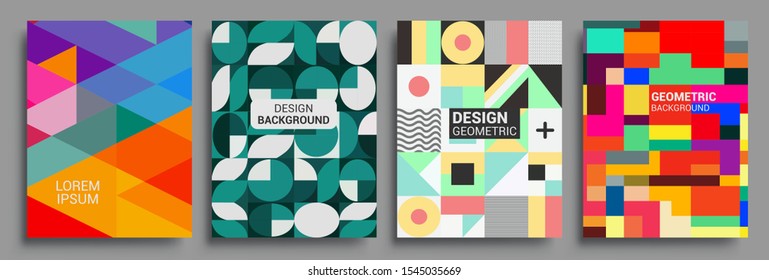 Modern geometric abstract background covers set. Cool gradient shapes composition, vector covers design.