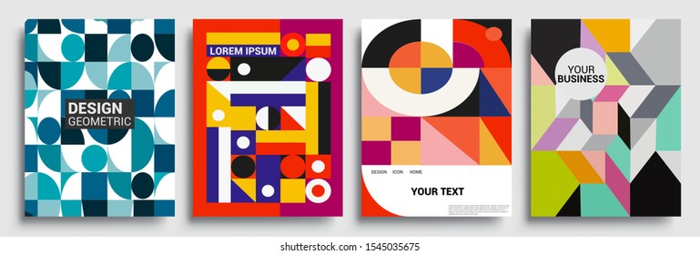 Modern geometric abstract background covers set. Cool gradient shapes composition, vector covers design.