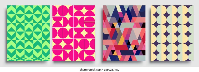 Modern geometric abstract background covers set. Cool gradient shapes composition, vector covers design.