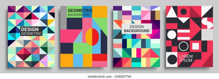 Modern geometric abstract background covers set. Cool gradient shapes composition, vector covers design.