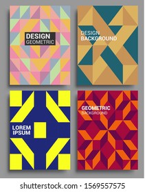 Modern geometric abstract background covers set. colorful ethnic patterns shapes composition, vector covers design.