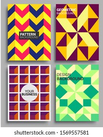 Modern geometric abstract background covers set. colorful ethnic patterns shapes composition, vector covers design.