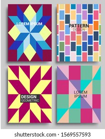 Modern geometric abstract background covers set. colorful ethnic patterns shapes composition, vector covers design.