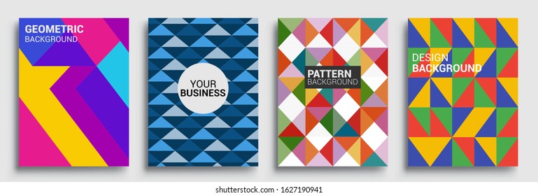 Modern geometric abstract background covers set. Cool gradient shapes composition, vector covers design.