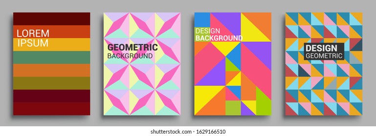 Modern geometric abstract background covers set. Cool gradient shapes composition, vector covers design.