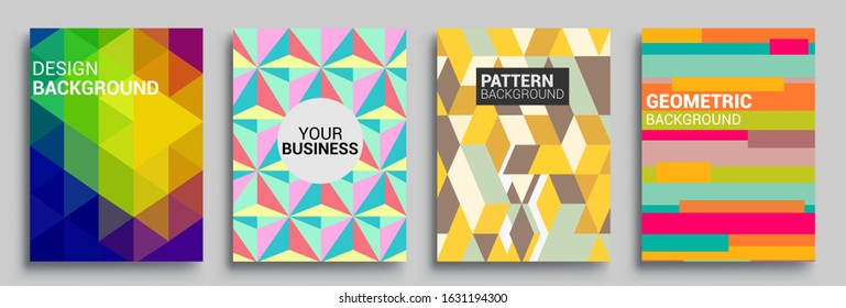 Modern geometric abstract background covers set. Cool gradient shapes composition, vector covers design.