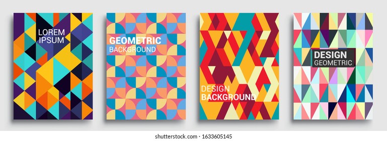 Modern geometric abstract background covers set. Cool gradient shapes composition, vector covers design.