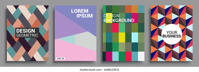 Modern geometric abstract background covers set. Cool gradient shapes composition, vector covers design.