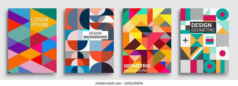 Modern geometric abstract background covers set. Cool gradient shapes composition, vector covers design.