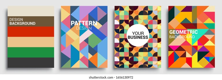 Modern geometric abstract background covers set. Cool gradient shapes composition, vector covers design.
