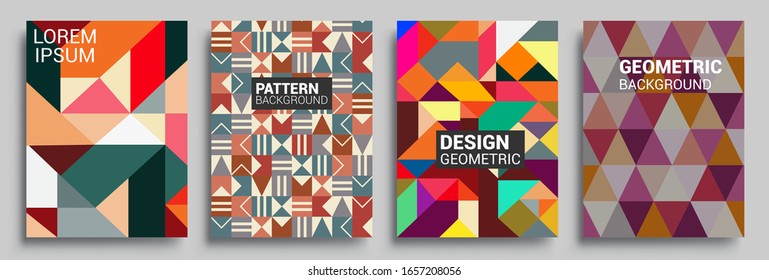 Modern geometric abstract background covers set. Cool gradient shapes composition, vector covers design.