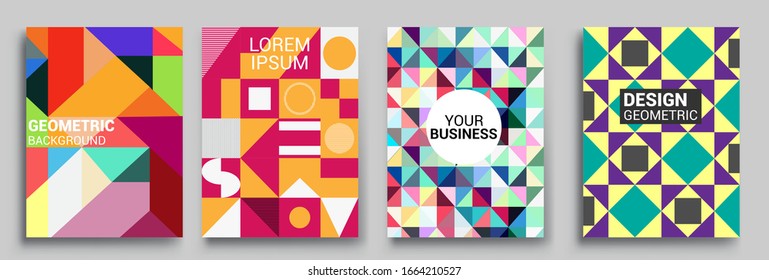 Modern geometric abstract background covers set. Cool gradient shapes composition, vector covers design.