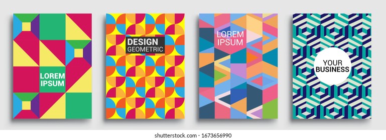 Modern geometric abstract background covers set. Cool gradient shapes composition, vector covers design.