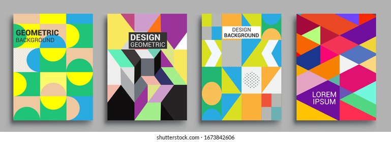 Modern geometric abstract background covers set. Cool gradient shapes composition, vector covers design.