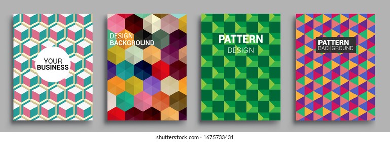 Modern geometric abstract background covers set. Cool gradient shapes composition, vector covers design.