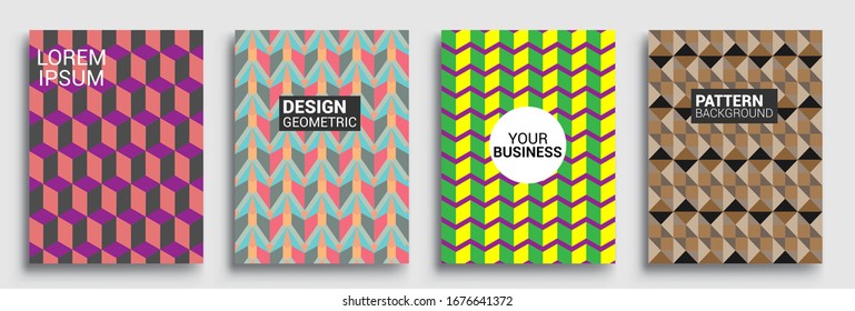 Modern geometric abstract background covers set. Cool gradient shapes composition, vector covers design.