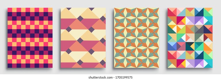 Modern geometric abstract background covers set. Cool gradient shapes composition, vector covers design.
