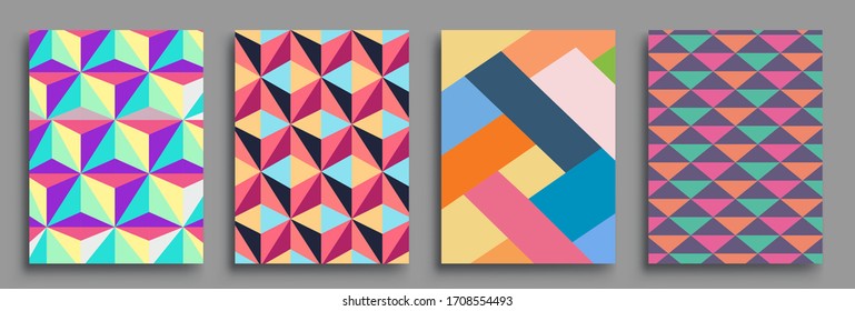 Modern geometric abstract background covers set. Cool gradient shapes composition, vector covers design.