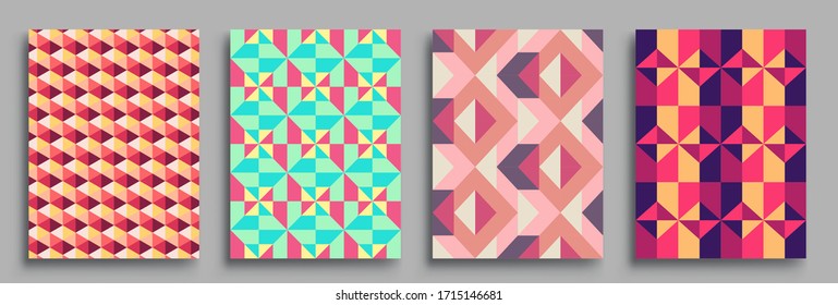 Modern geometric abstract background covers set. Cool gradient shapes composition, vector covers design.