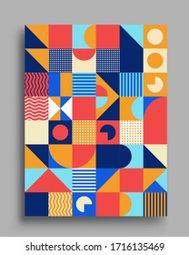 Tapas de fondo abstractas geométricas modernas. composición de formas geométricas de patrones coloridos, ilustración vectorial.