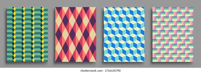 Modern geometric abstract background covers set. Cool gradient shapes composition, vector covers design.